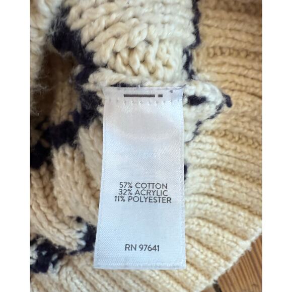 J. Jill Navy Ivory Cable Knit Sweater Cotton Blend Small - Picture 4 of 6